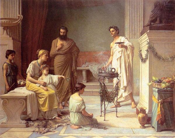 John William Waterhouse A Sick Child brought into the Temple of Aesculapius china oil painting image